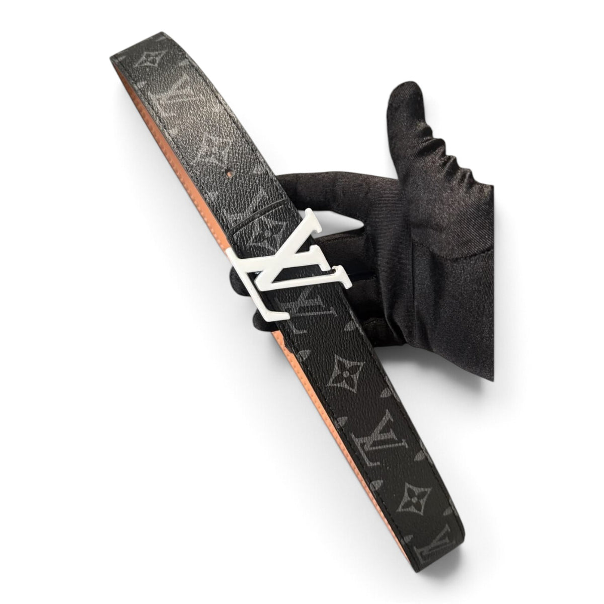 cinturon lv negro plata